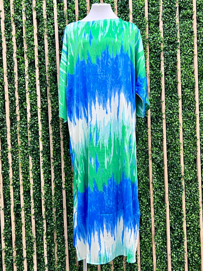 Blue Green Ombre Boat Neck Dress