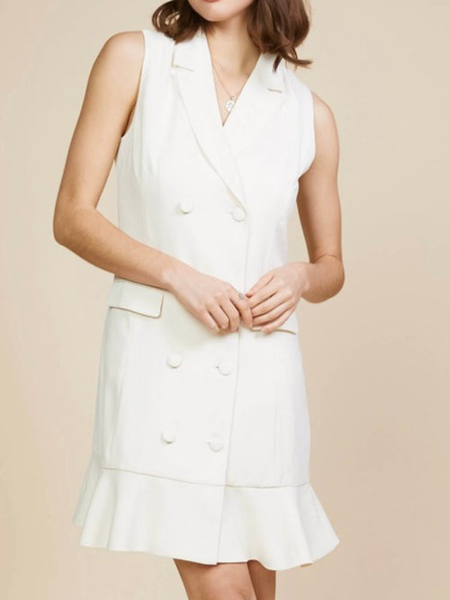 Delicate Off White Ruffled Vest Dress