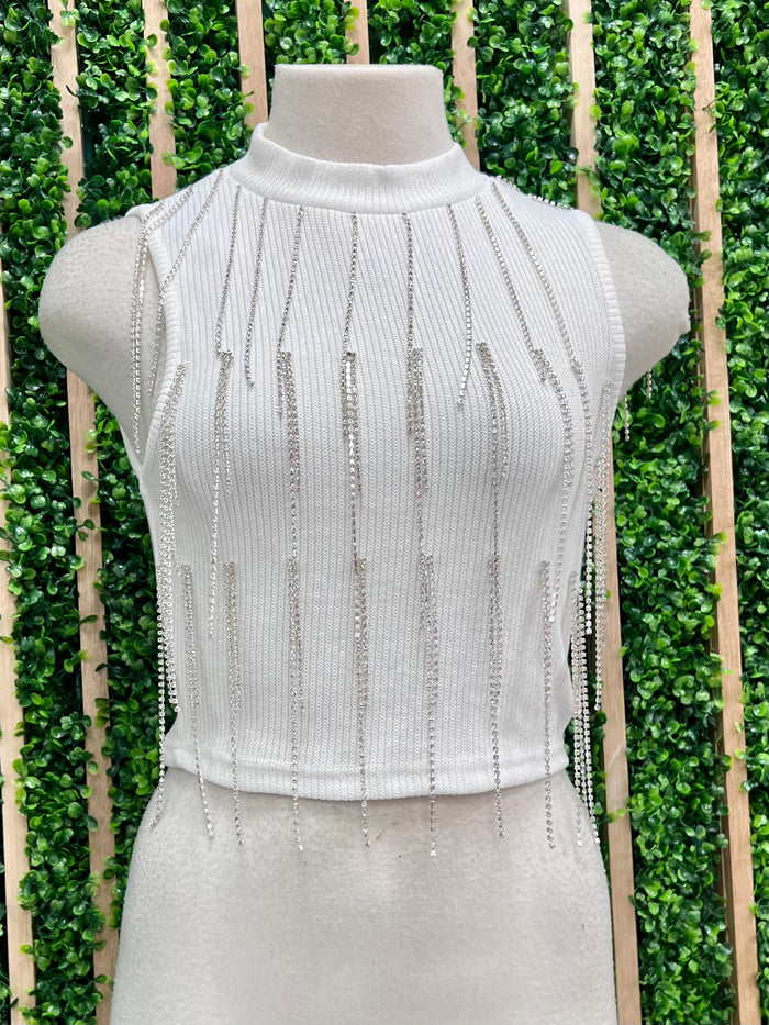 Rhinestone Fringe Crop Top