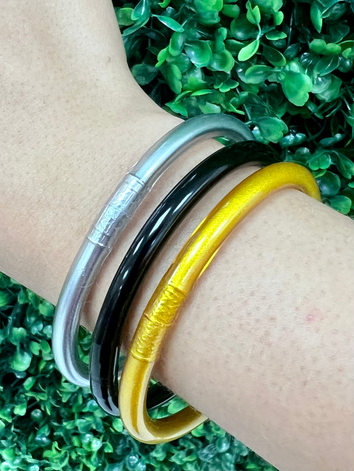 Black Gold Silver Jelly BangleTrio