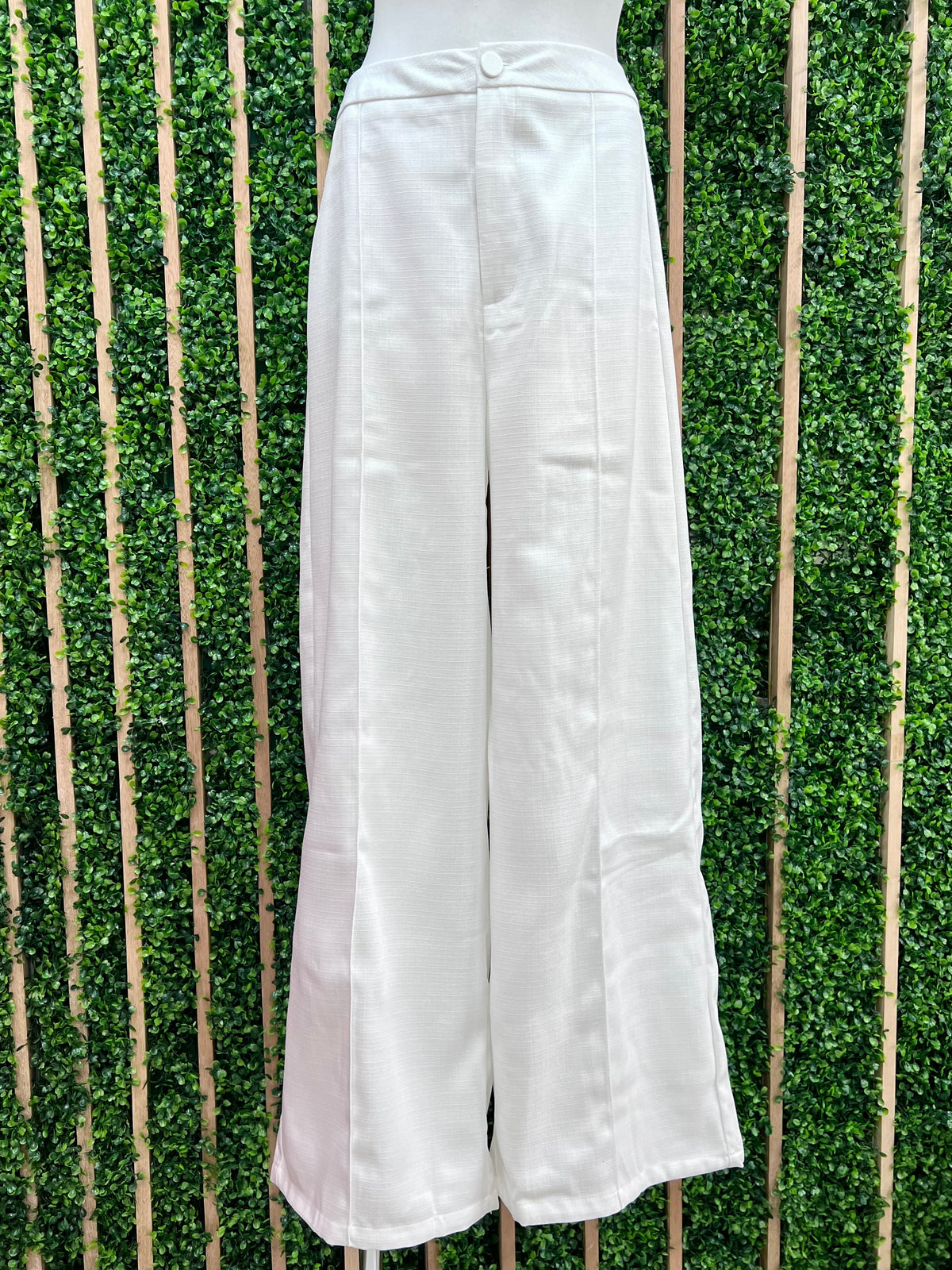 Ivory Textured High Waist Wide Leg Pant