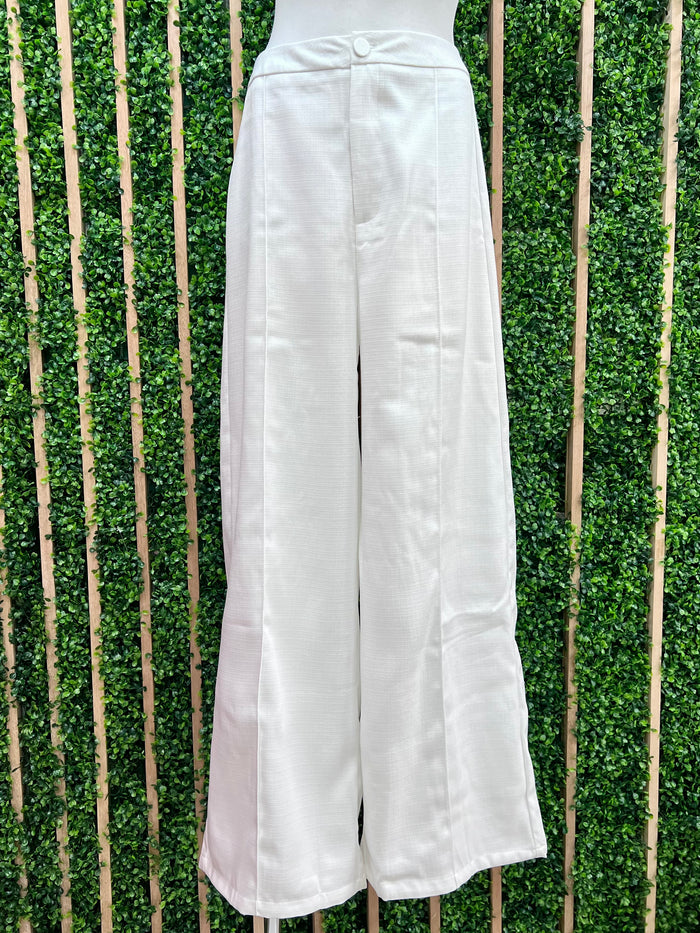 Ivory Textured High Waist Wide Leg Pant