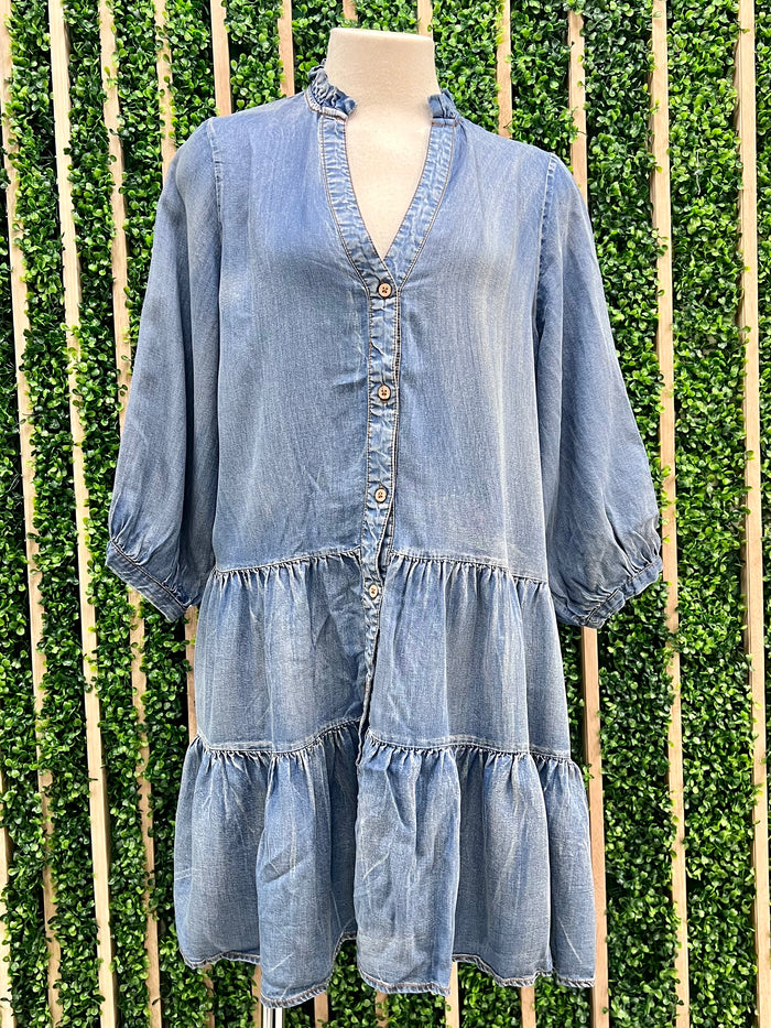 Light Tencel Tiered Denim Short Dress