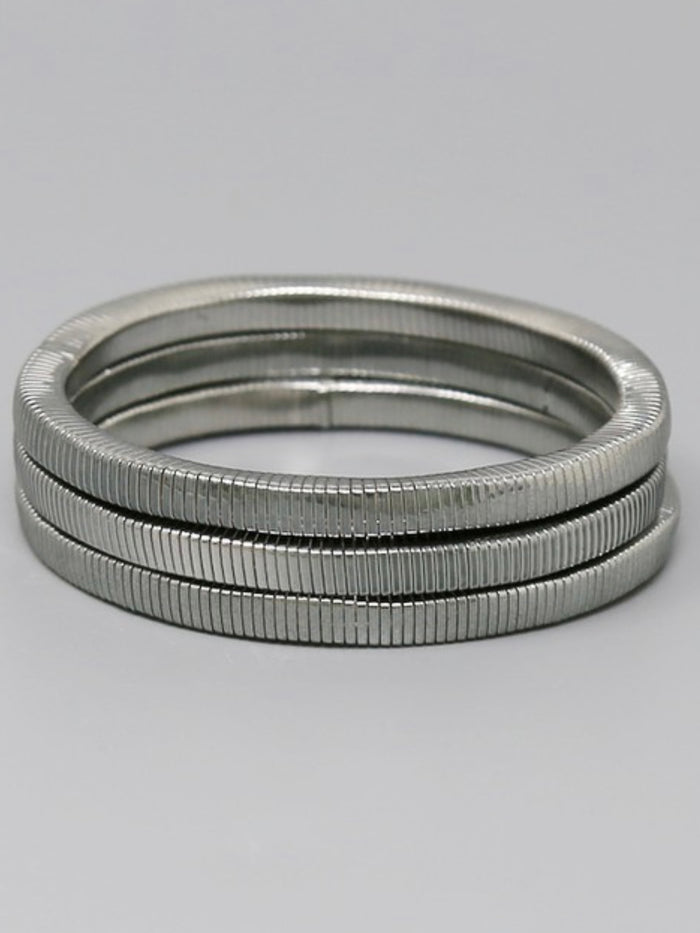 Squared Metal Spring Stretch Bracelet Trio