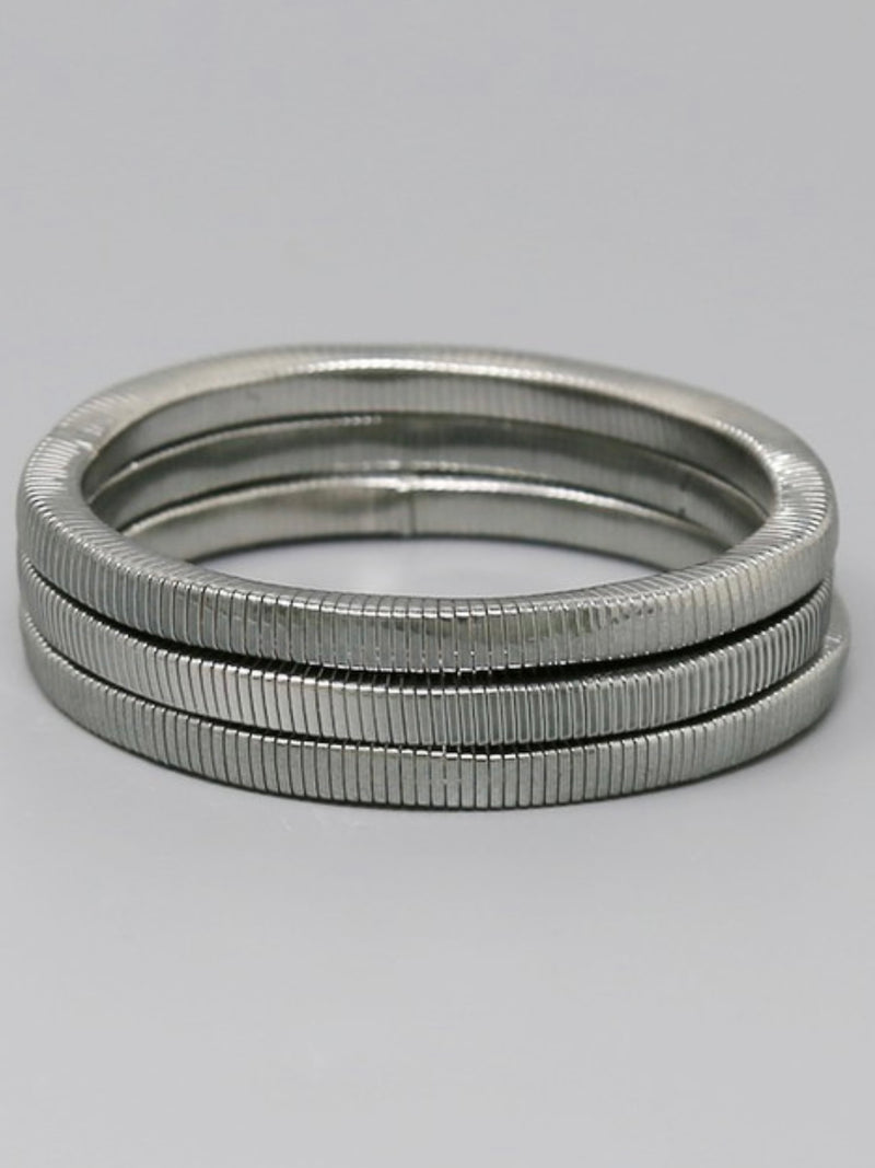 Squared Metal Spring Stretch Bracelet Trio
