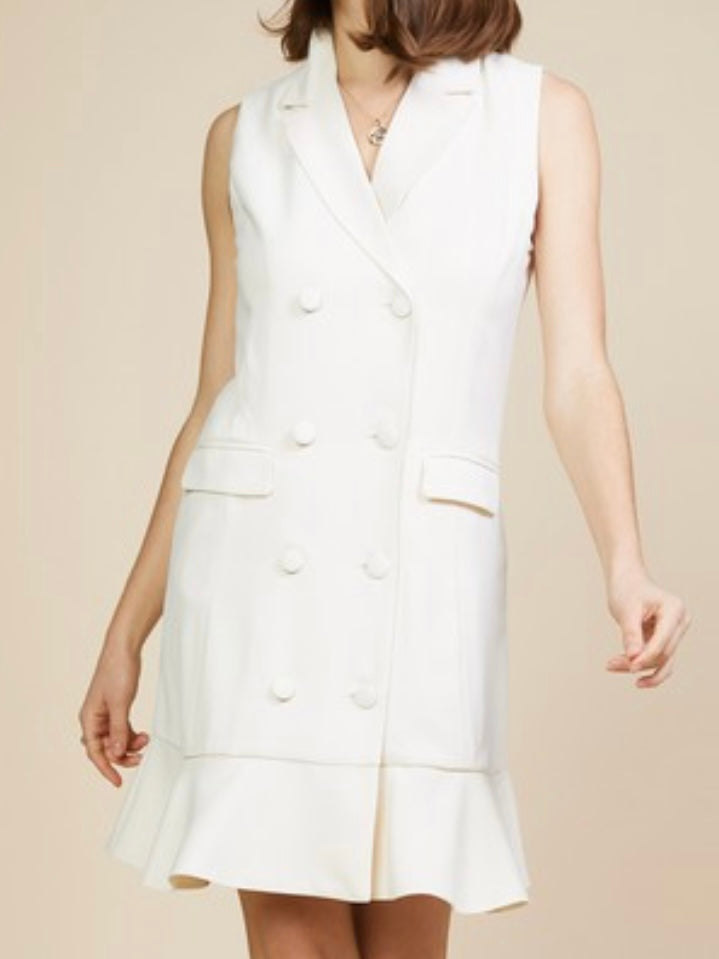 Delicate Off White Ruffled Vest Dress