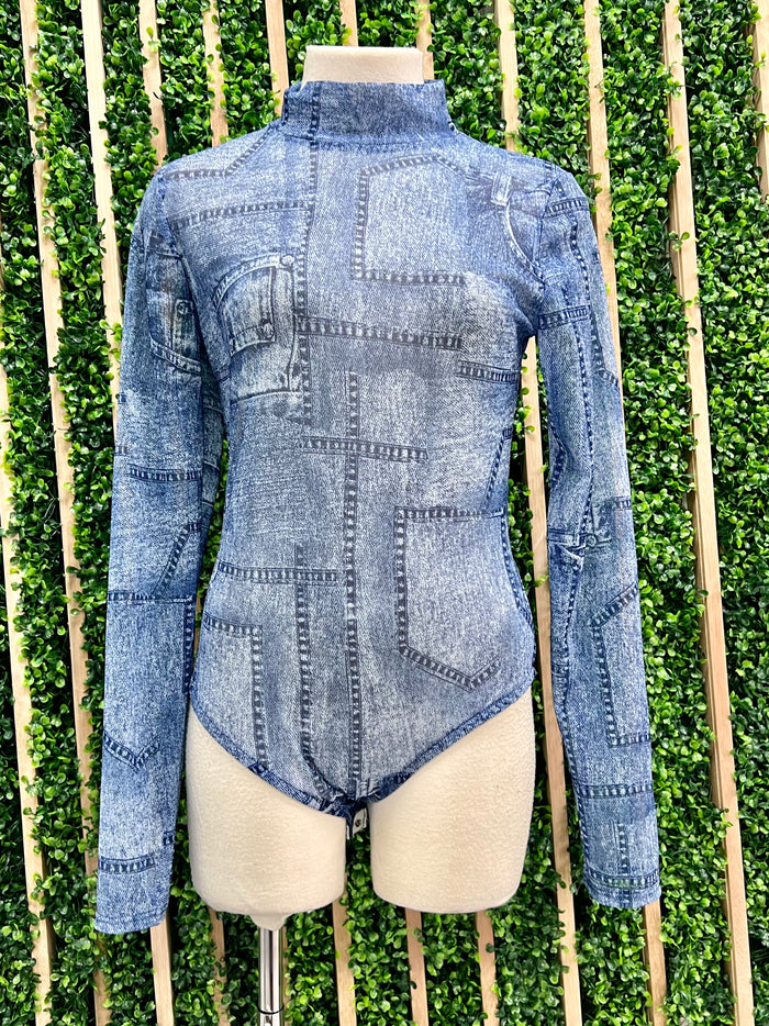 Denim Mesh Bodysuit