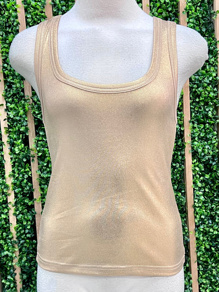 Scoop Neck Metallic Coated Tank Top