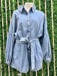 Denim Balloon Sleeve Romper