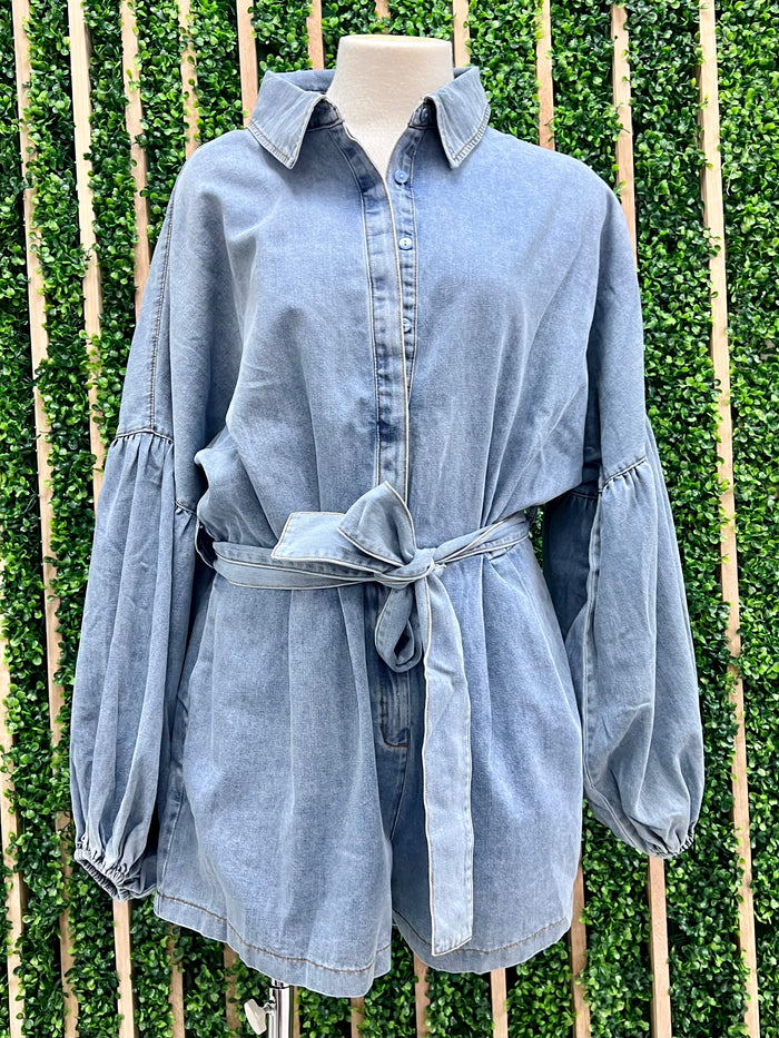 Denim Balloon Sleeve Romper