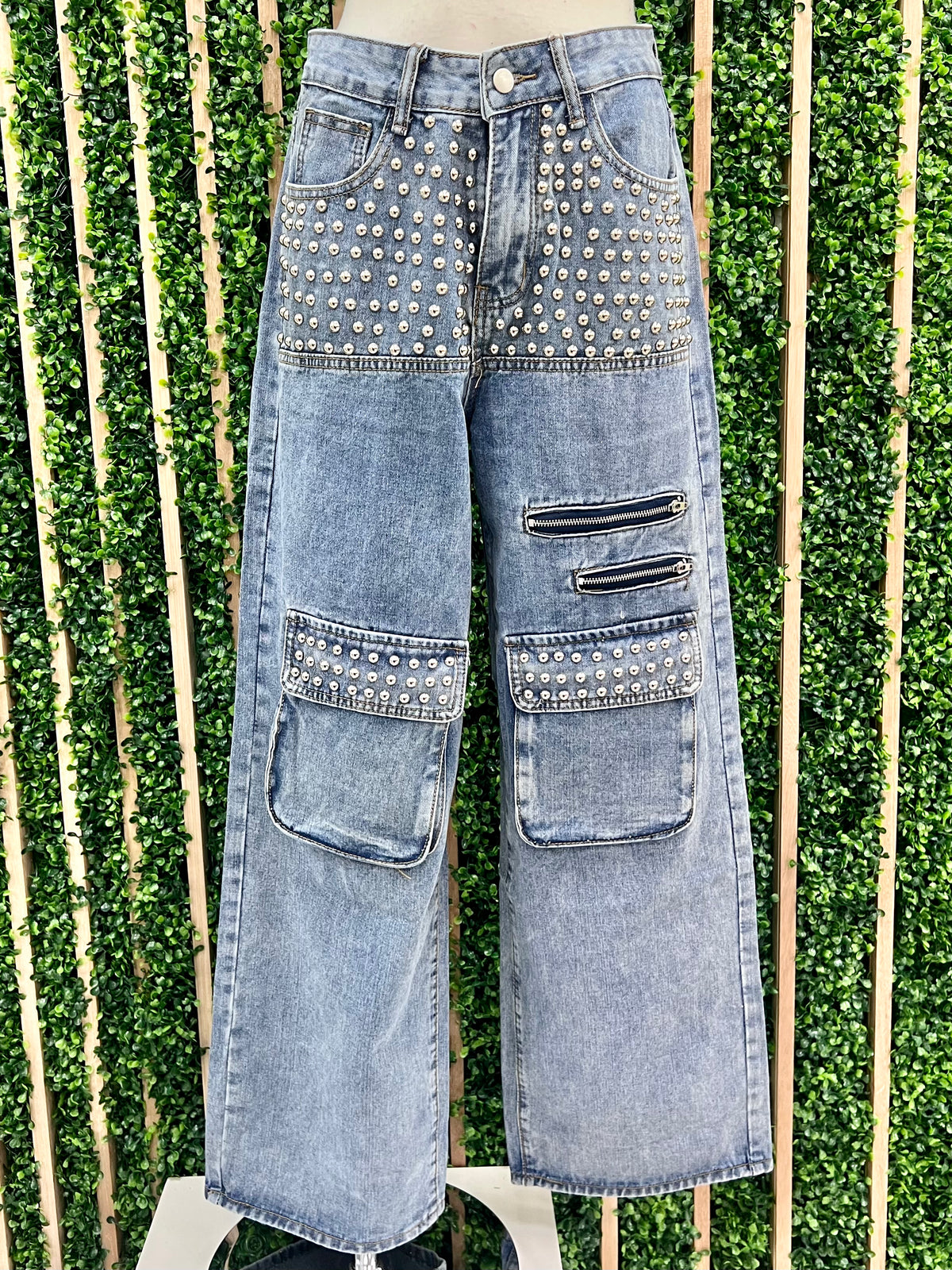 Medium Denim Studded Cargo Pant
