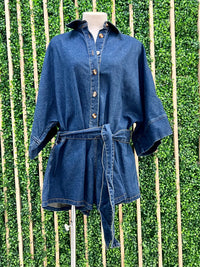 Oversized Blouse Denim Romper