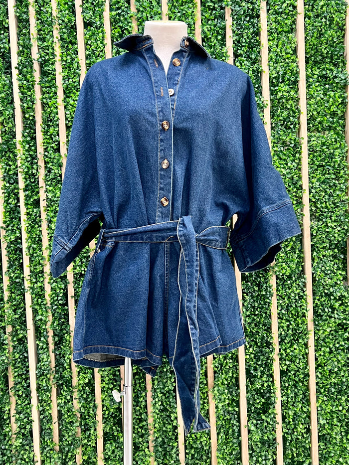 Oversized Blouse Denim Romper