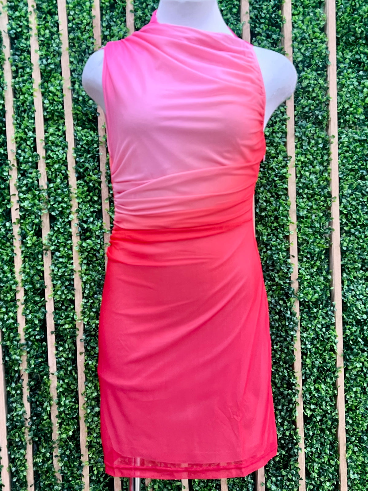 Pink Red Mesh Ombre Short Dress