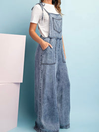 Pocket Detail Washed Denim Loose Fit Jumpsuit