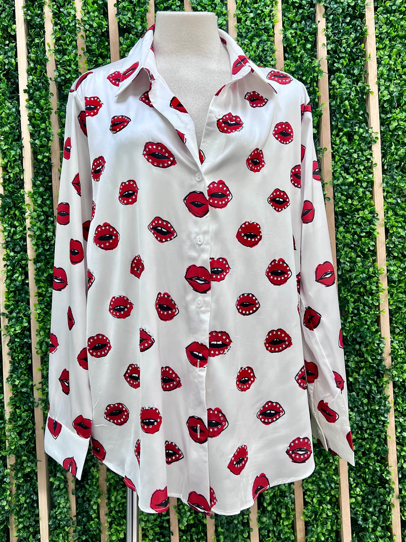 Lips Button Down Blouse