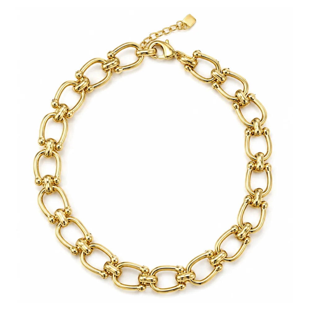 Gold Oval Equestrian Link Statement Necklace