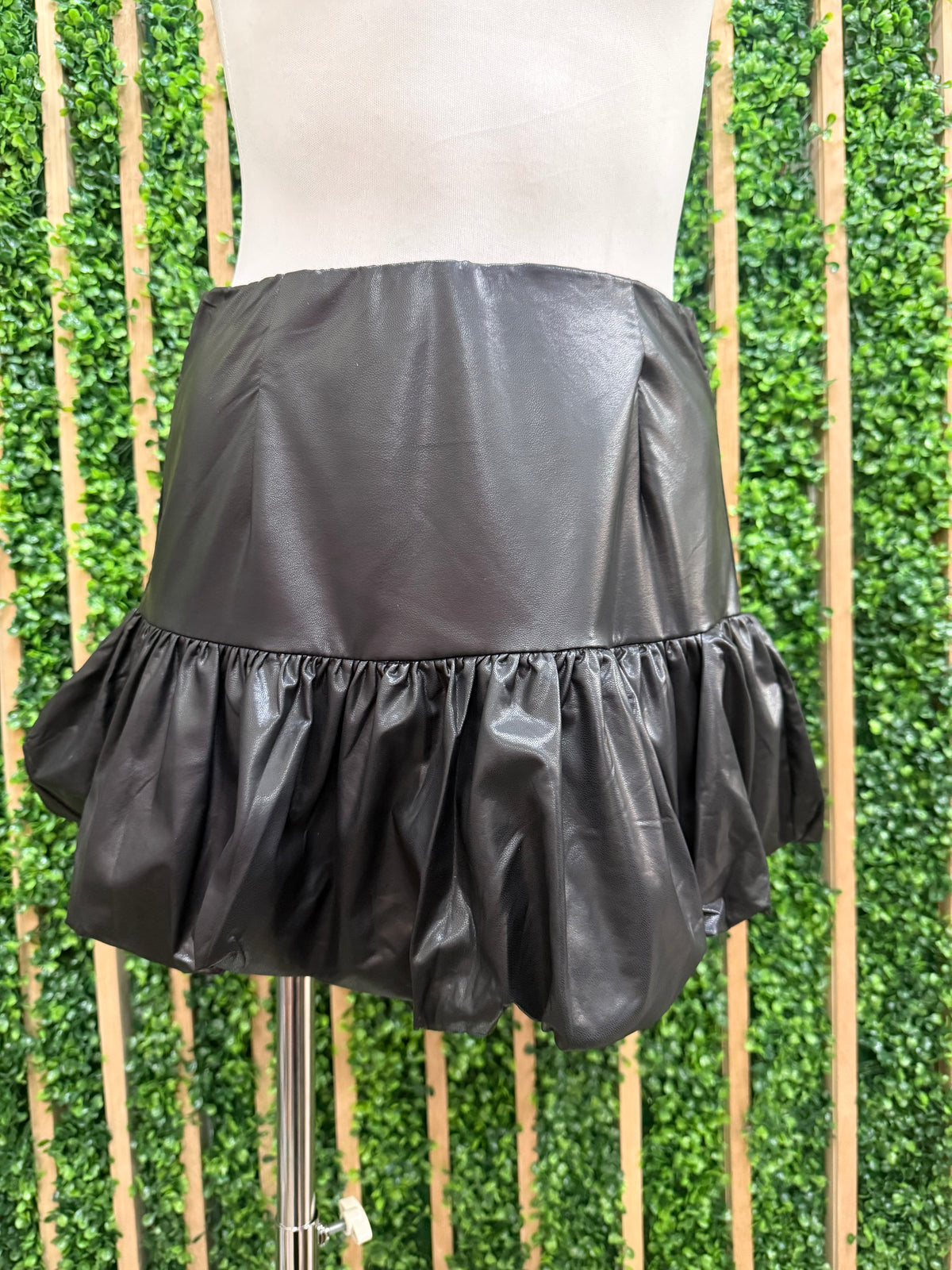 Black Pleather Bubble Hem Skort