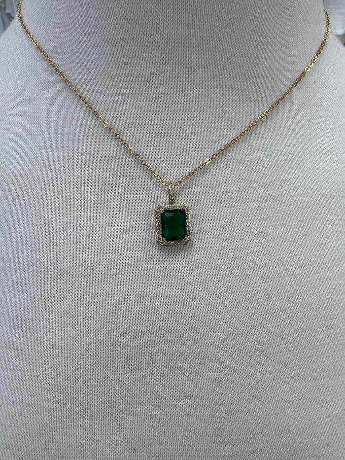 Square Stone Pendant Necklace