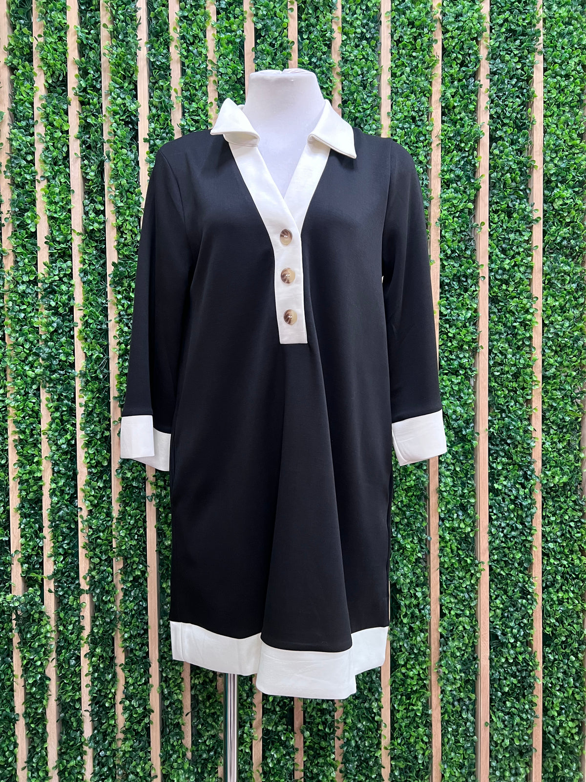 Black Contrast Collar Polo Mini Dress