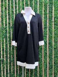 Black Contrast Collar Polo Mini Dress