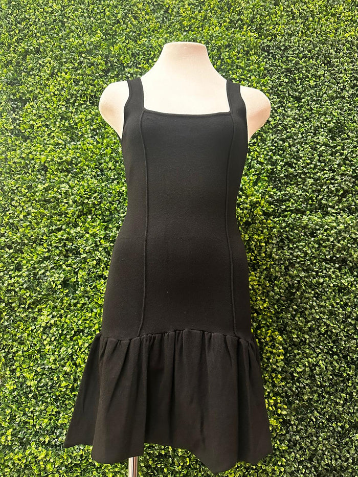 Black Sleeveless Drop Waist Knit Short Dress