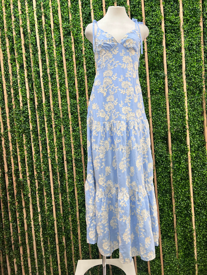 Blue Embroidered Maxi Dress