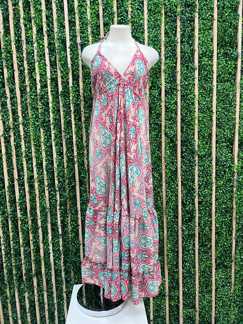 Halter Ruffled Paisley Maxi