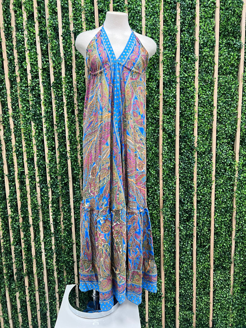 Halter Ruffled Paisley Maxi