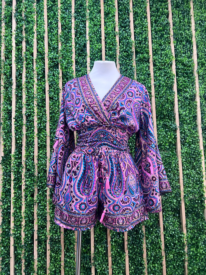 Paisley V Neck Blouse Short Pant Set