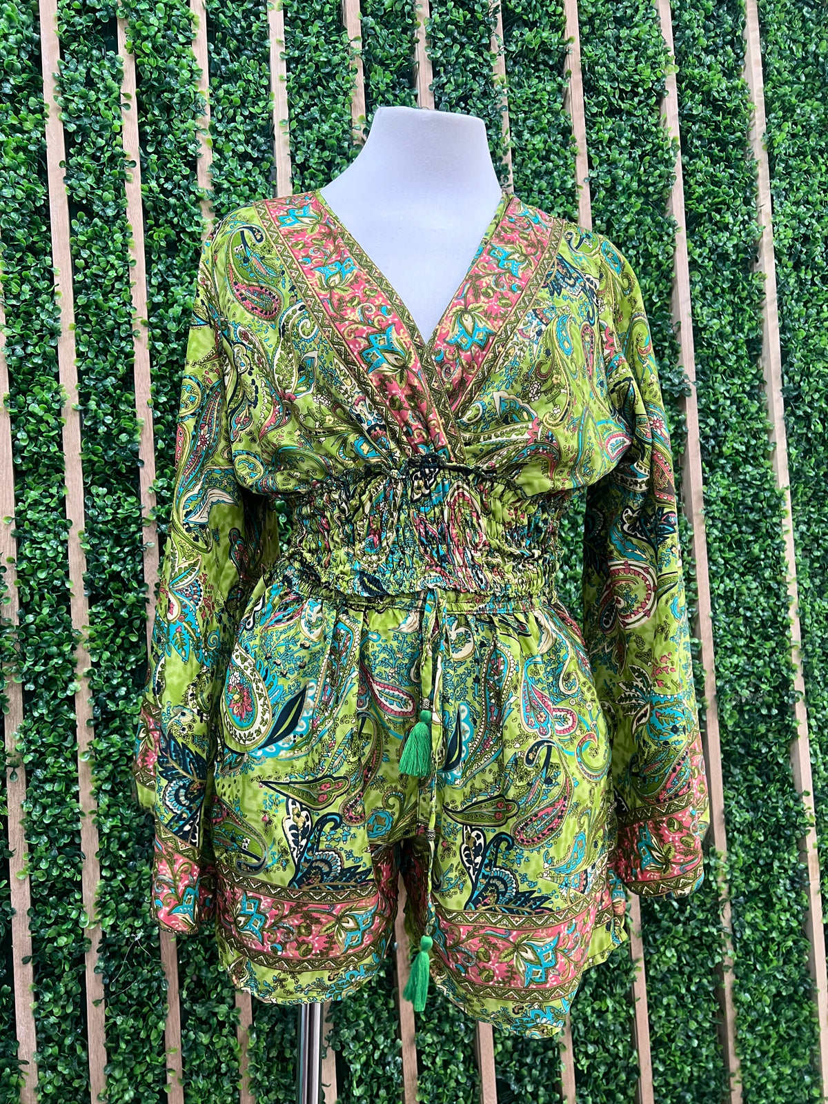 Paisley V Neck Blouse Short Pant Set