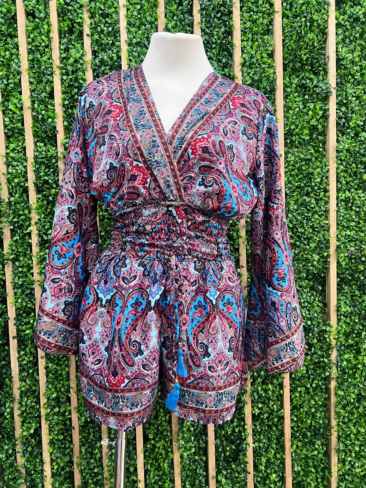 Paisley V Neck Blouse Short Pant Set