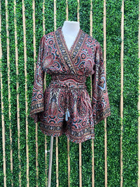 Paisley V Neck Blouse Short Pant Set