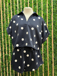 Navy Polka Dot Shorts Set