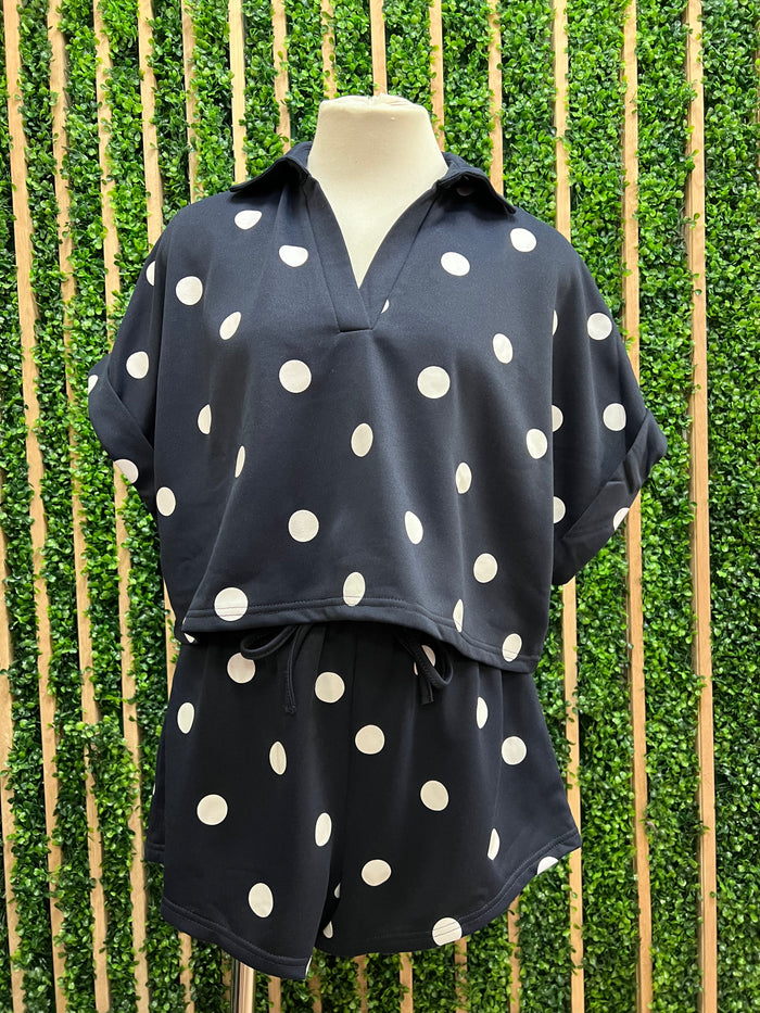 Navy Polka Dot Shorts Set