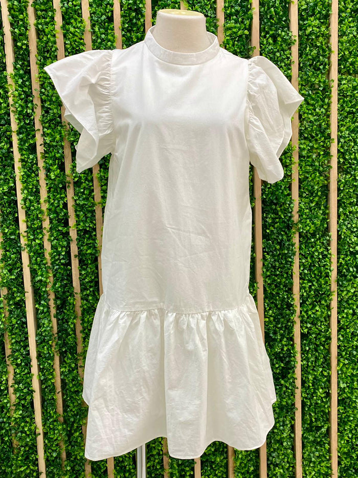 White Flutter Sleeve Dress