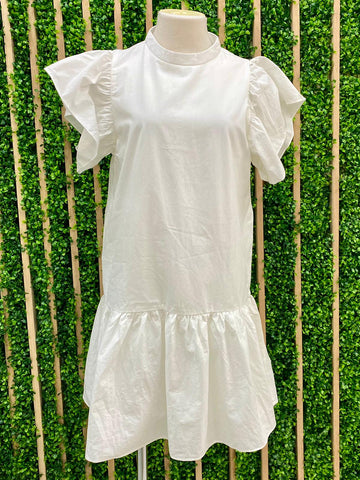 White V Neck Basic Midi Dress