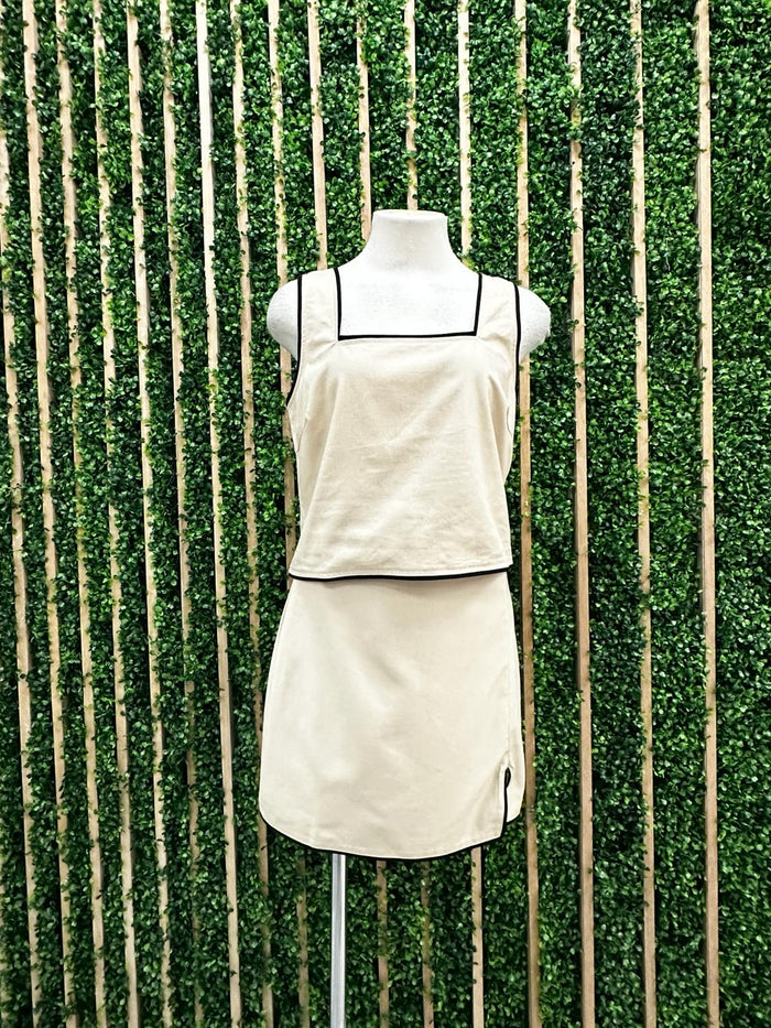 Taupe Black Short Skirt Set
