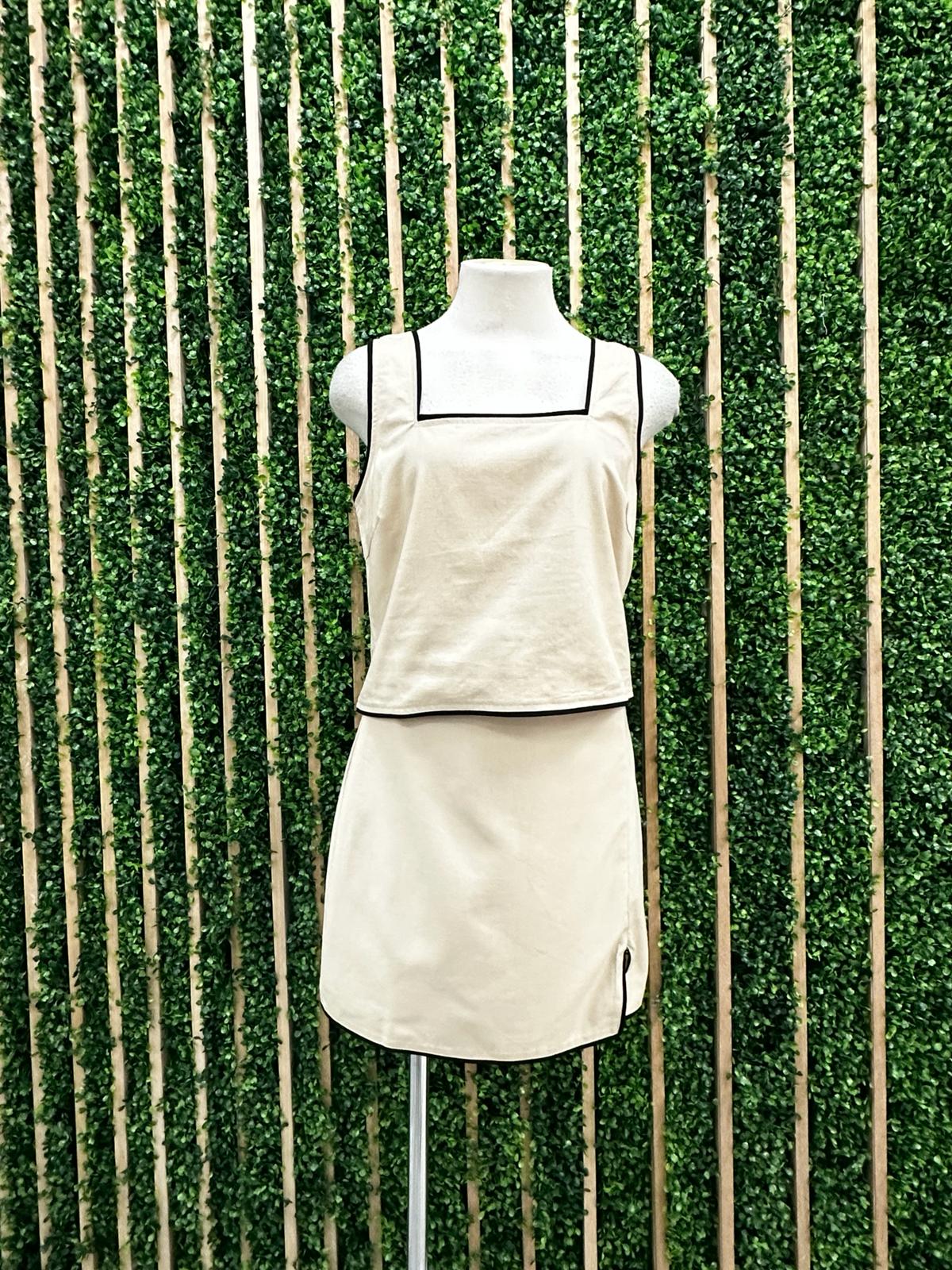 Taupe Black Short Skirt Set