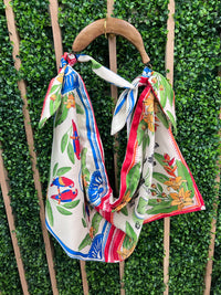 Exquisite Tropical Bandana Boho Bag with Wooden Handle Bag