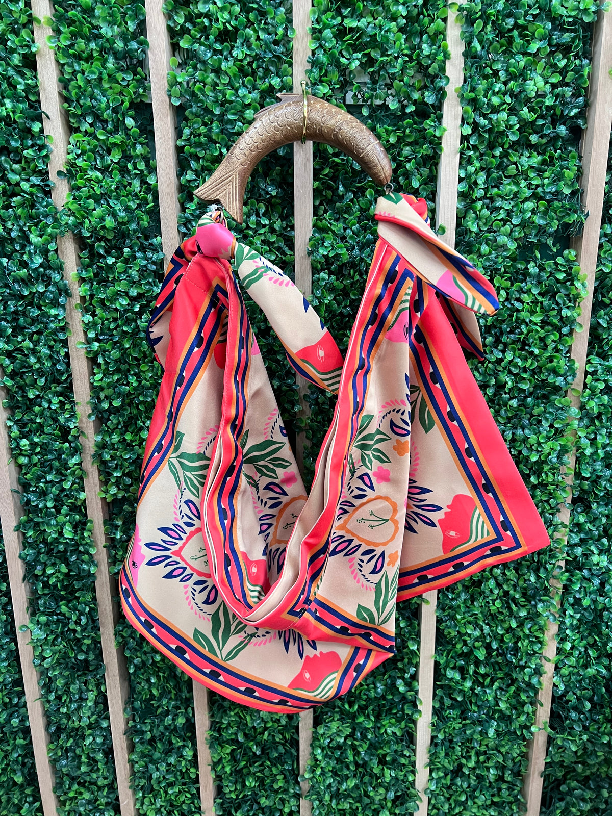 Exquisite Tropical Bandana Boho Bag with Wooden Handle Bag