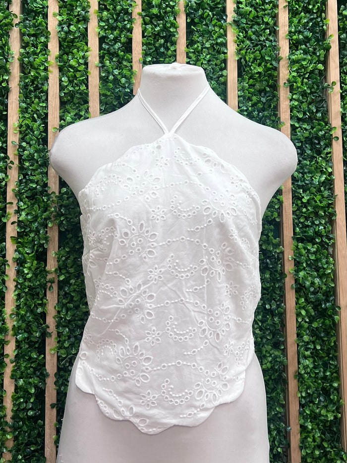 White Eyelet Halter Top