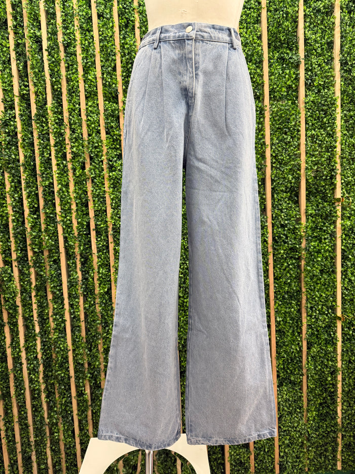High Waist Belted Wide Leg Denim