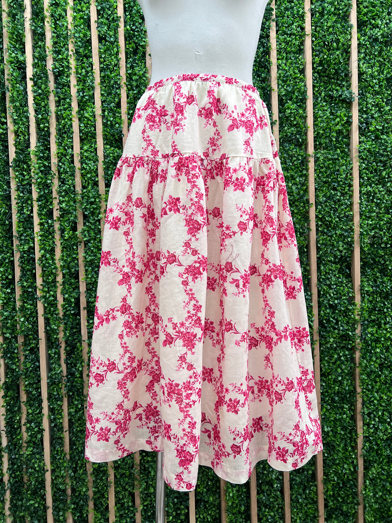 Red Floral Midi Skirt