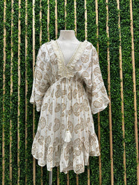 White Gold Embroidered Short Dress