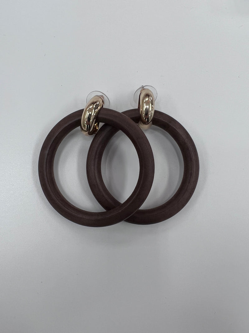 Gold Detail Brown Wood Earrings