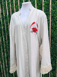 Beige Embroidered Oversized Open Kimono