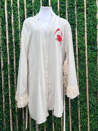 Beige Embroidered Oversized Open Kimono