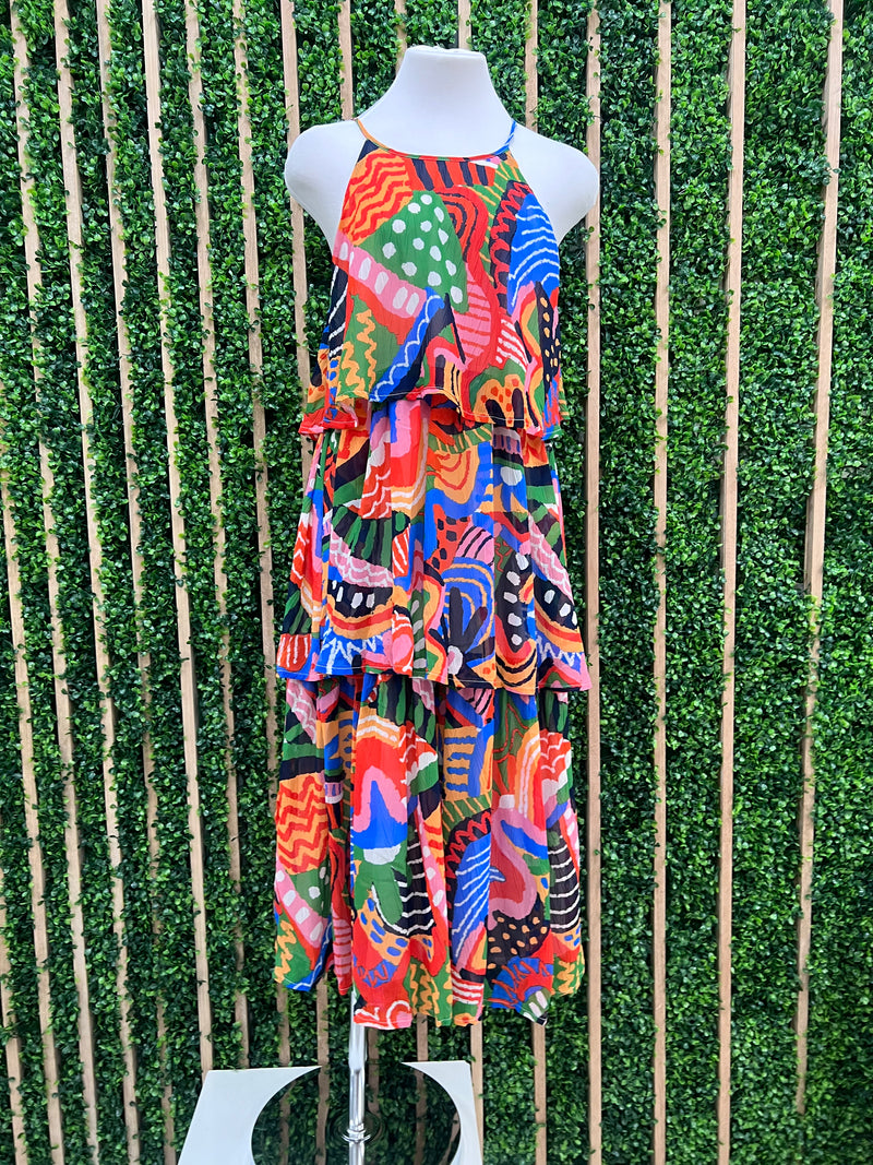 Multicolor Tiered Midi Dress