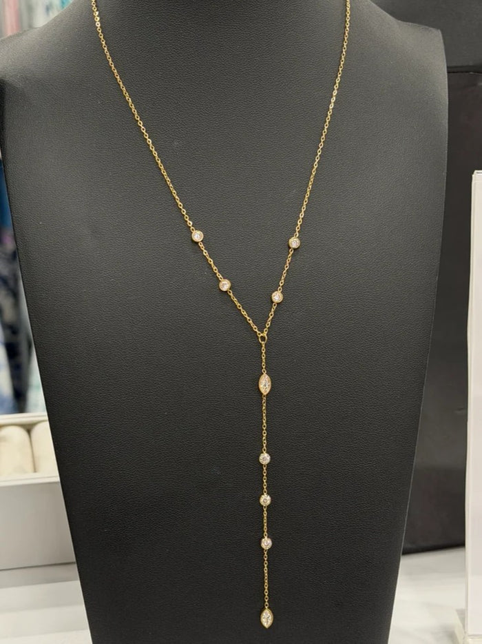 MS Crystal Drop Y Stainless Steel Necklace